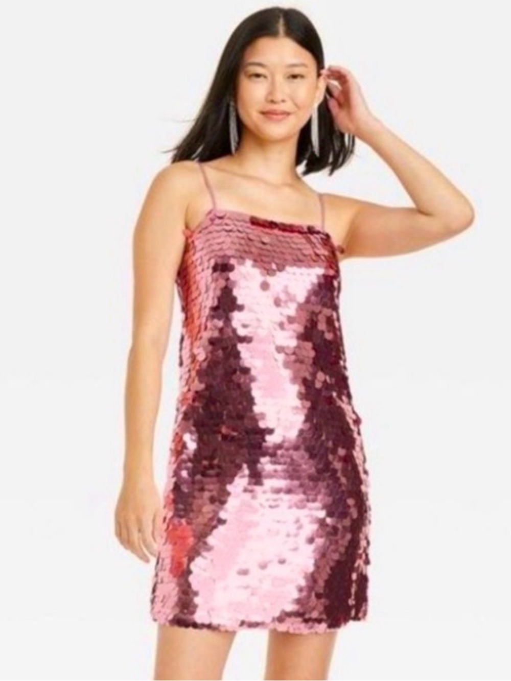 Sequin Slip Dress in Rose Pink